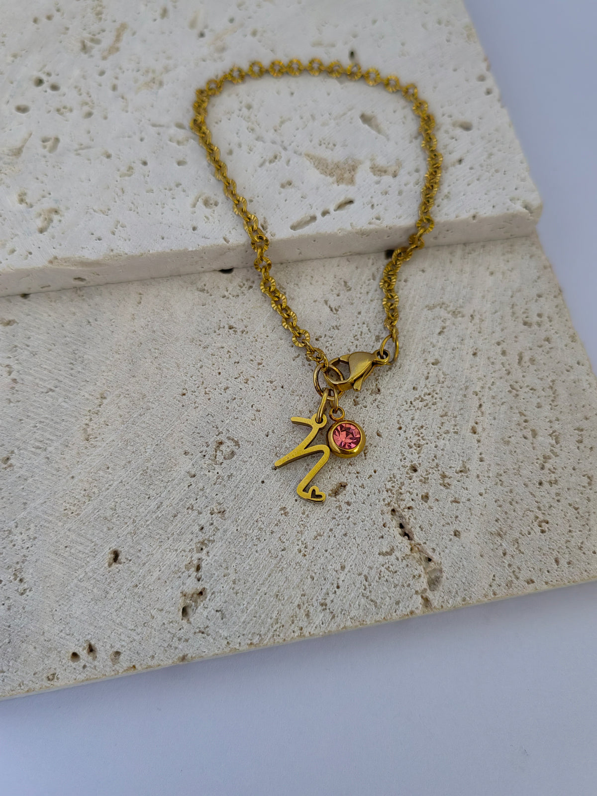 INITIAL WITH BIRTHSTONE CHARM BRACELET