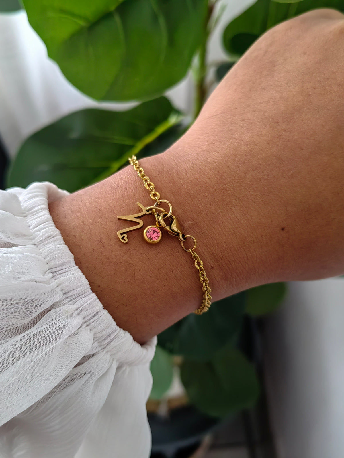 INITIAL WITH BIRTHSTONE CHARM BRACELET