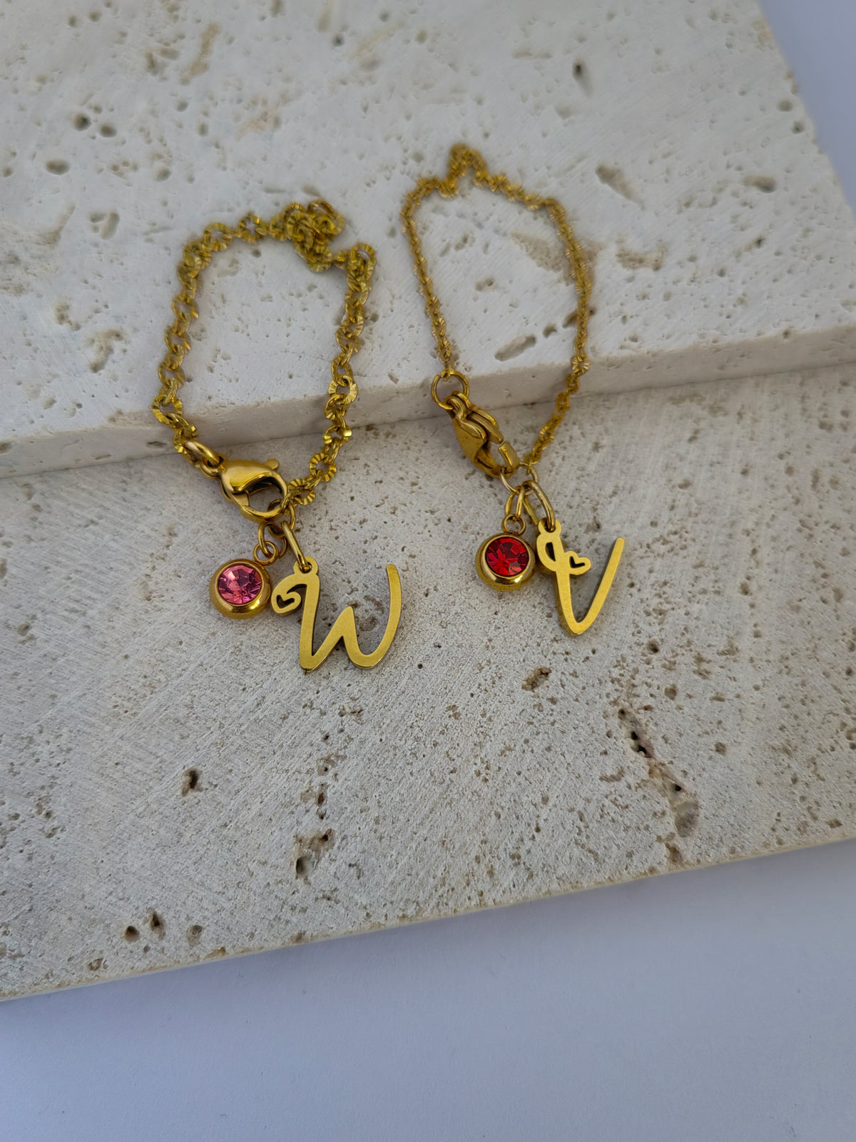 BFF/SISTER/COUPLE INITIAL WITH BIRTHSTONE CHARM BRACELET SET