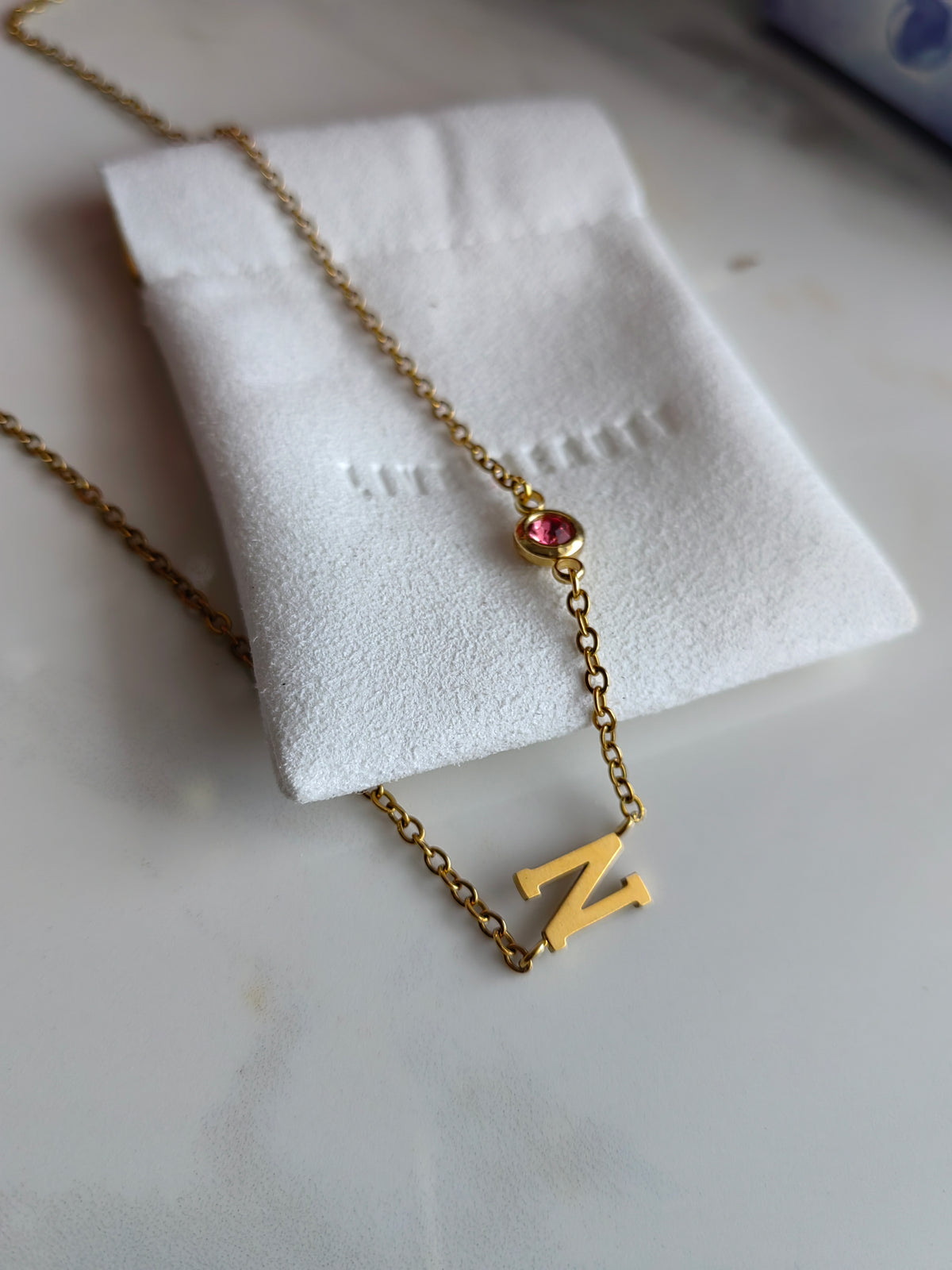 BIRTHSTONE INITIAL NECKLACE