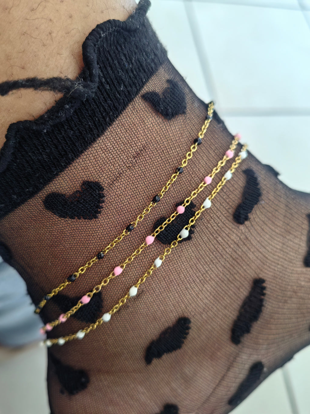 WHITE BEADS ANKLET